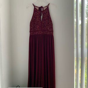 Nightway Gown Maxi Dress Sequin and Laced Detail Sleeveless Red Burgundy Size 4P